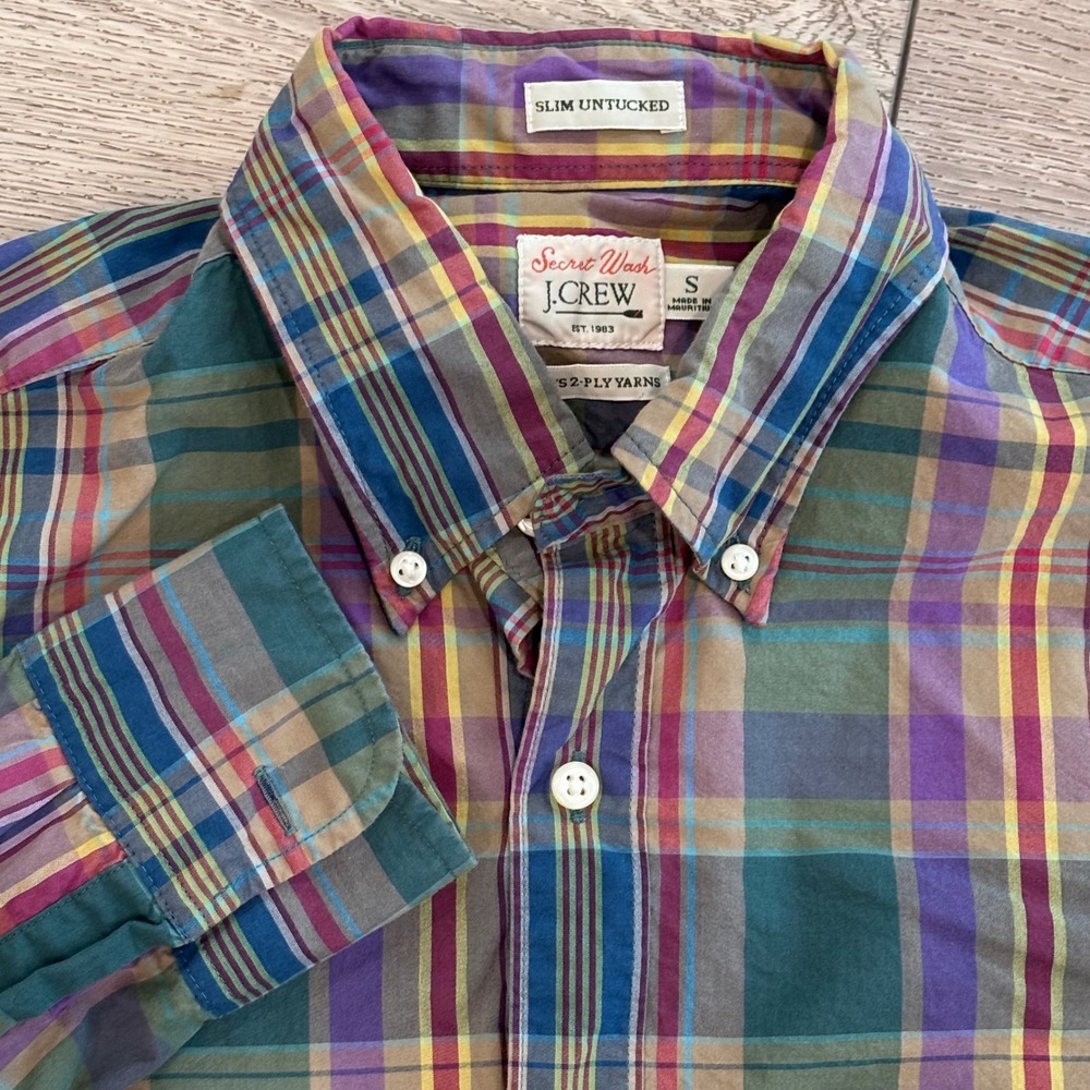 J.Crew Secret Wash Shirt Mens Small Multi Plaid Slim Untucked Button Down Preppy